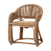 bali & pari Isra Natural Rattan Accent Chair with Handwoven Synthetic Wicker ? Curved Barrel Back Lounge Chair for Coastal Living Spaces